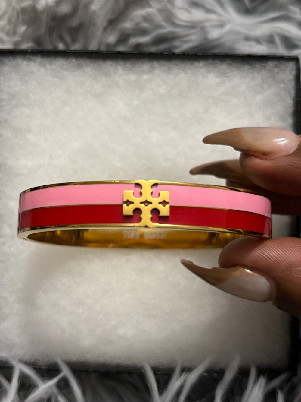 Tory Burch Enamel Logo Bangle in Pink andRed